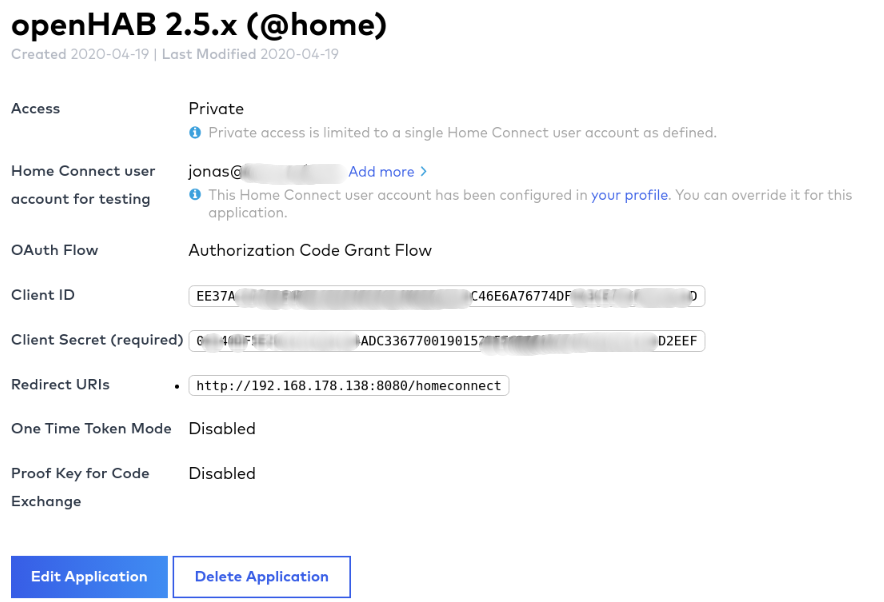Screenshot Home Connect application page Screenshot Home Connect application page